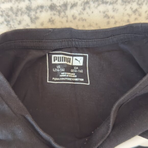 Puma Black & White Logo T-Shirt – Size L (14/16)- Small Bleach Stains - Picture 4 of 8